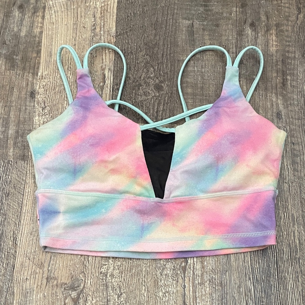 POPFLEX Blogilates Tie-Dye Strappy Crop sports bra with mesh cut out